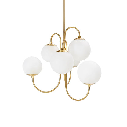 Gooseneck Chandelier | Salt-Blasted Glass Globes | Gold and Black