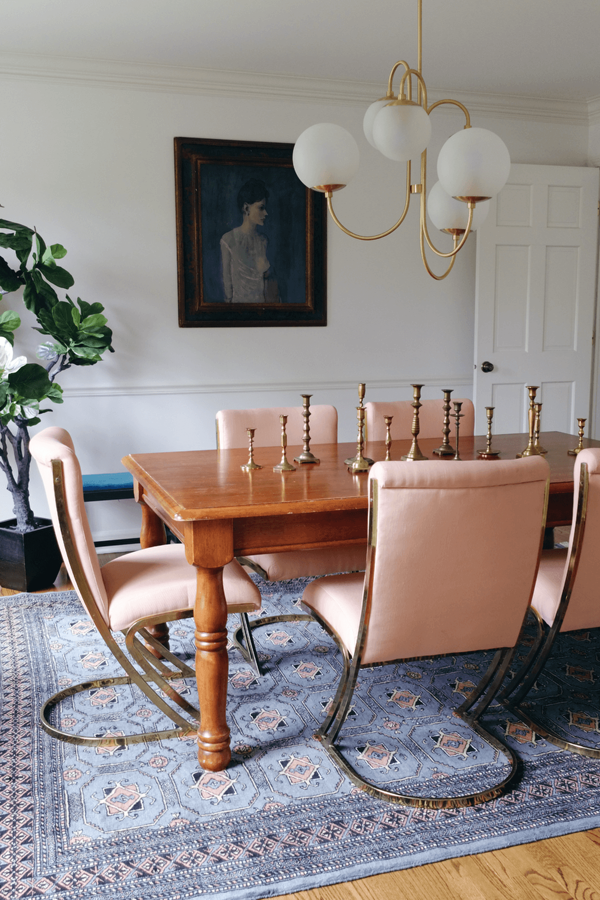 Gooseneck Chandelier | Salt-Blasted Glass Globes | Gold and Black
