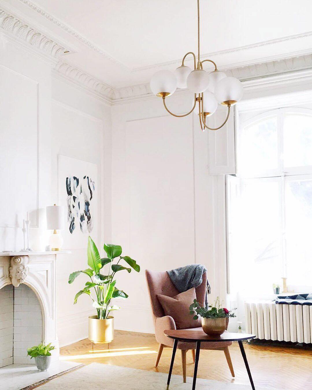 Gooseneck Chandelier | Salt-Blasted Glass Globes | Gold and Black