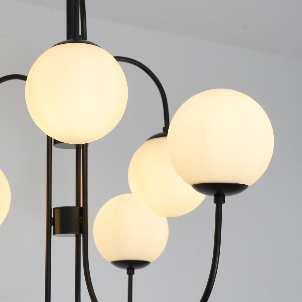 Gooseneck Chandelier | Salt-Blasted Glass Globes | Gold and Black