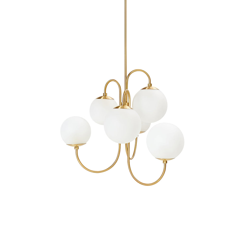 Gooseneck Chandelier | Salt-Blasted Glass Globes | Gold and Black
