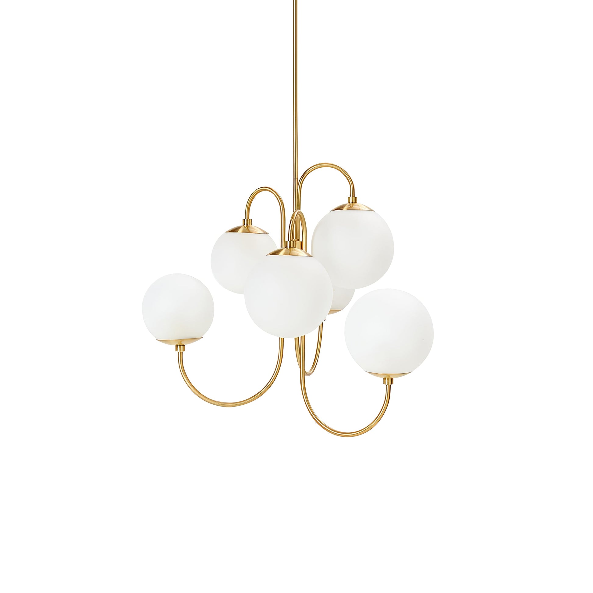 Gooseneck Chandelier | Salt-Blasted Glass Globes | Gold and Black
