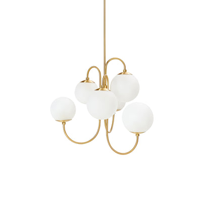 Gooseneck Chandelier | Salt-Blasted Glass Globes | Gold and Black