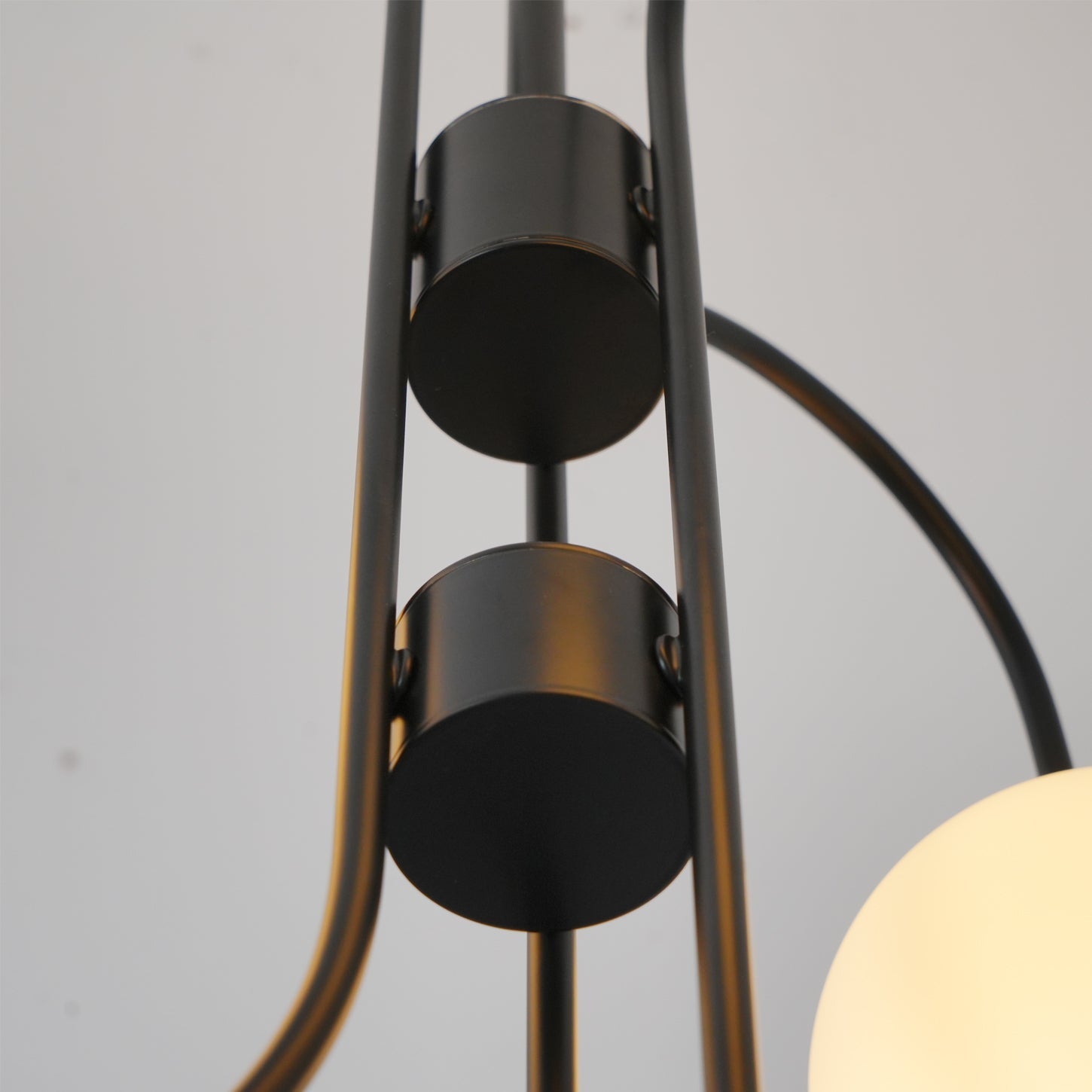 Gooseneck Chandelier | Salt-Blasted Glass Globes | Gold and Black