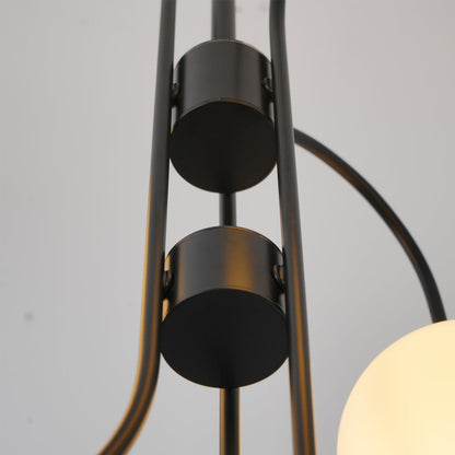 Gooseneck Chandelier | Salt-Blasted Glass Globes | Gold and Black