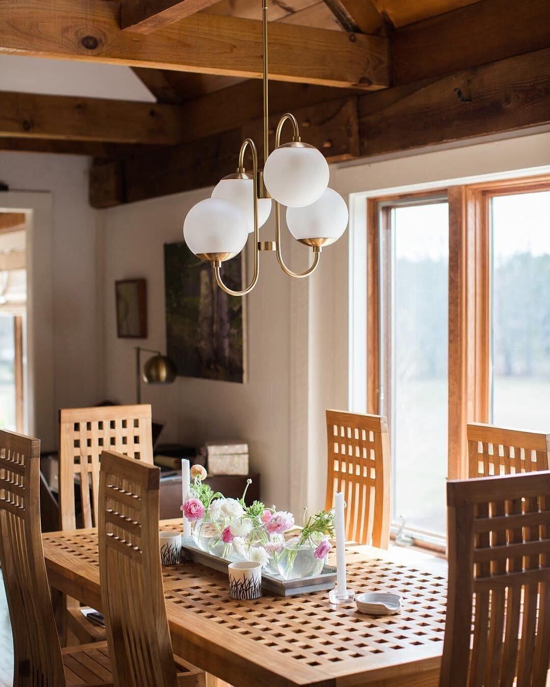 Gooseneck Chandelier | Salt-Blasted Glass Globes | Gold and Black