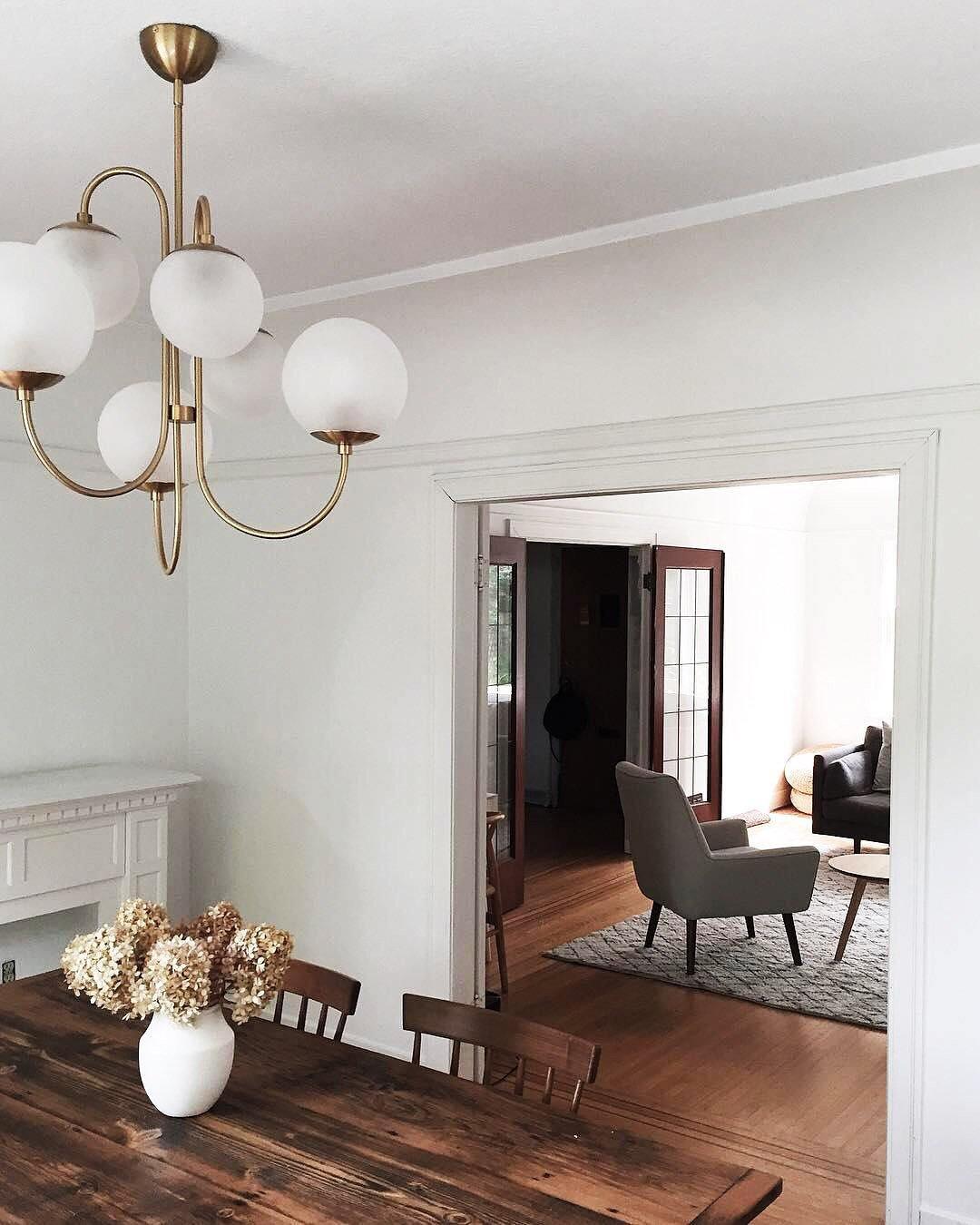 Gooseneck Chandelier | Salt-Blasted Glass Globes | Gold and Black
