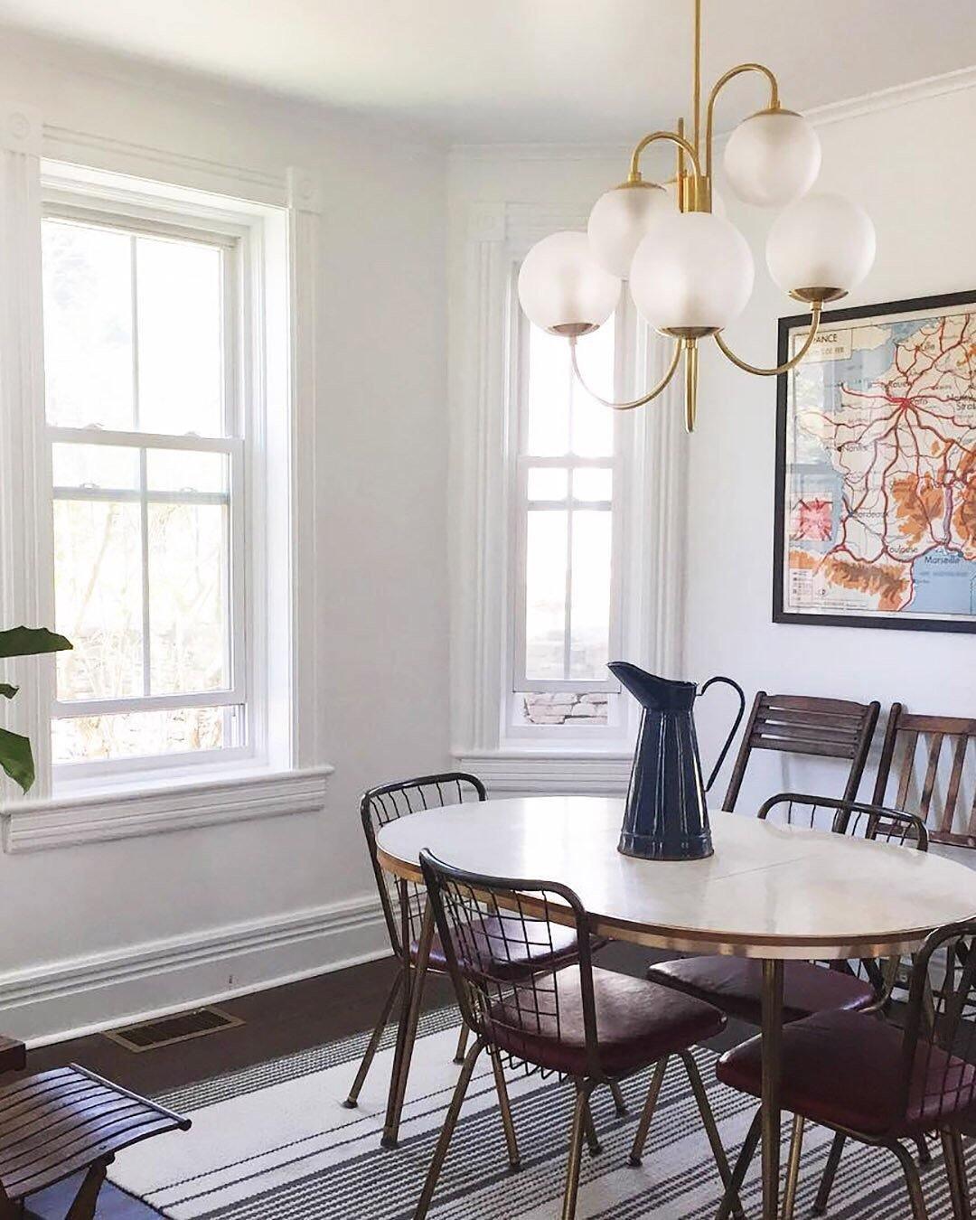 Gooseneck Chandelier | Salt-Blasted Glass Globes | Gold and Black