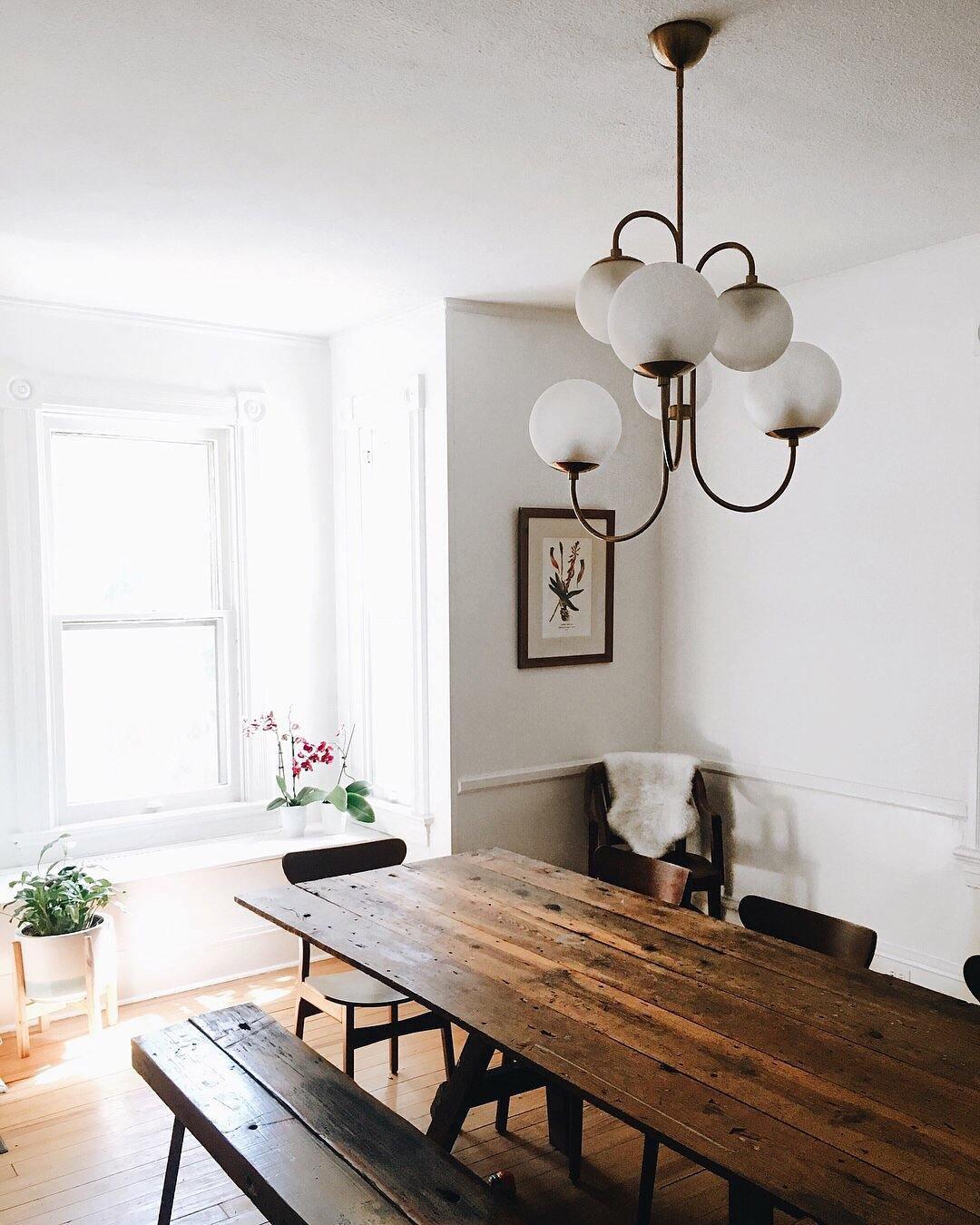 Gooseneck Chandelier | Salt-Blasted Glass Globes | Gold and Black