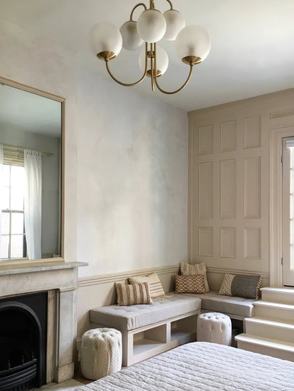 Gooseneck Chandelier | Salt-Blasted Glass Globes | Gold and Black