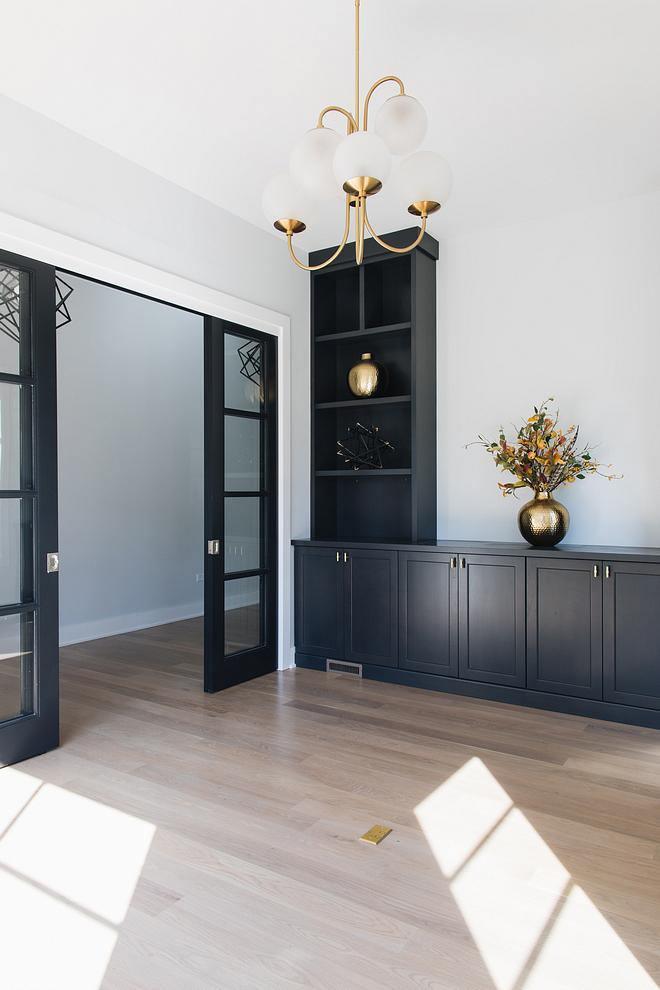 Gooseneck Chandelier | Salt-Blasted Glass Globes | Gold and Black