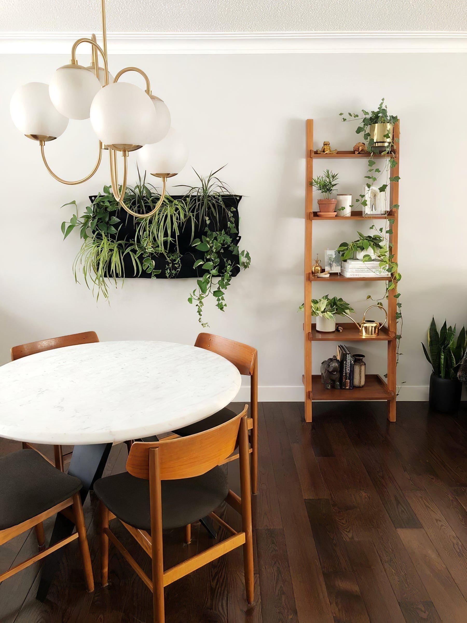 Gooseneck Chandelier | Salt-Blasted Glass Globes | Gold and Black