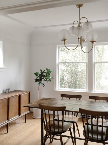 Gooseneck Chandelier | Salt-Blasted Glass Globes | Gold and Black