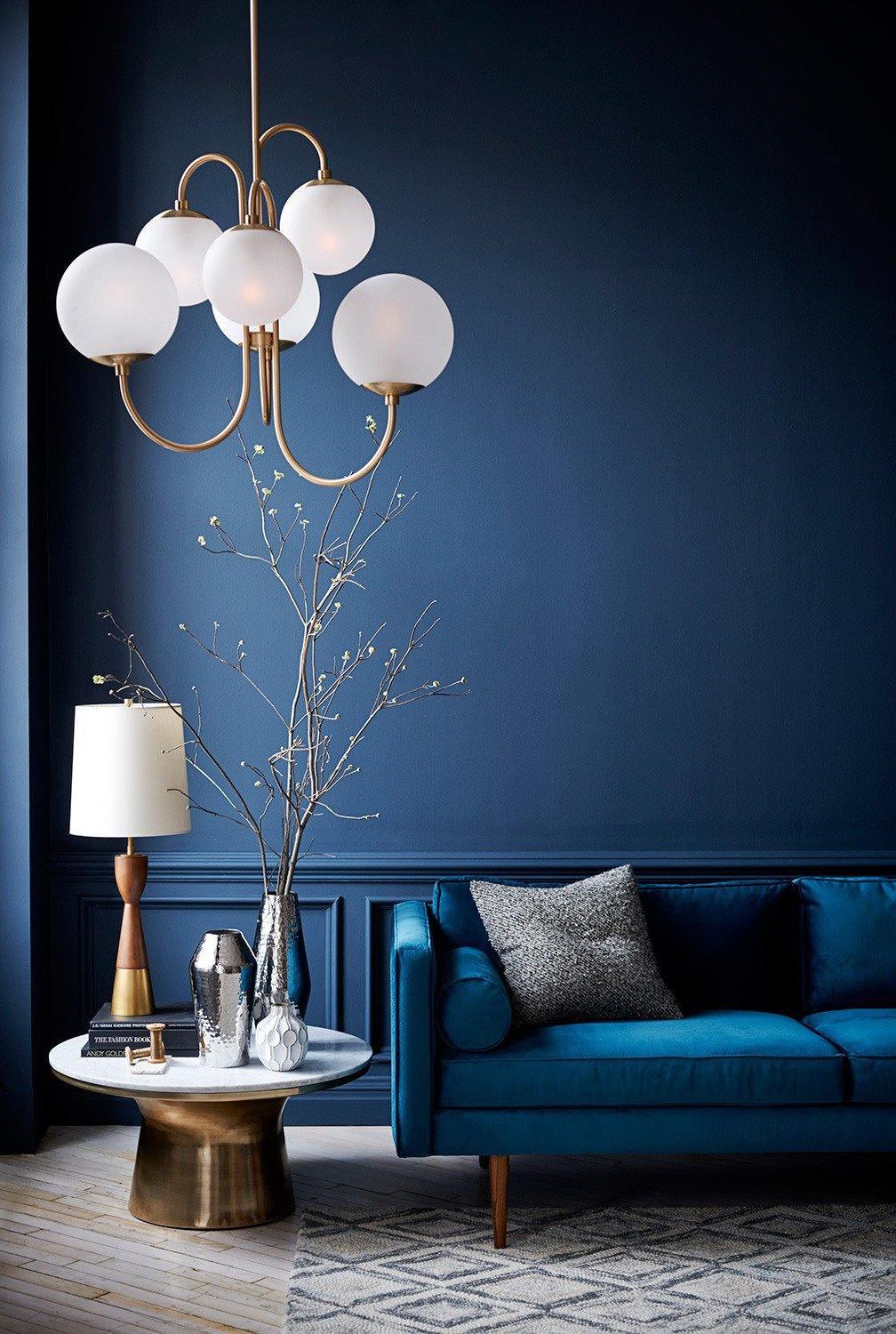 Gooseneck Chandelier | Salt-Blasted Glass Globes | Gold and Black