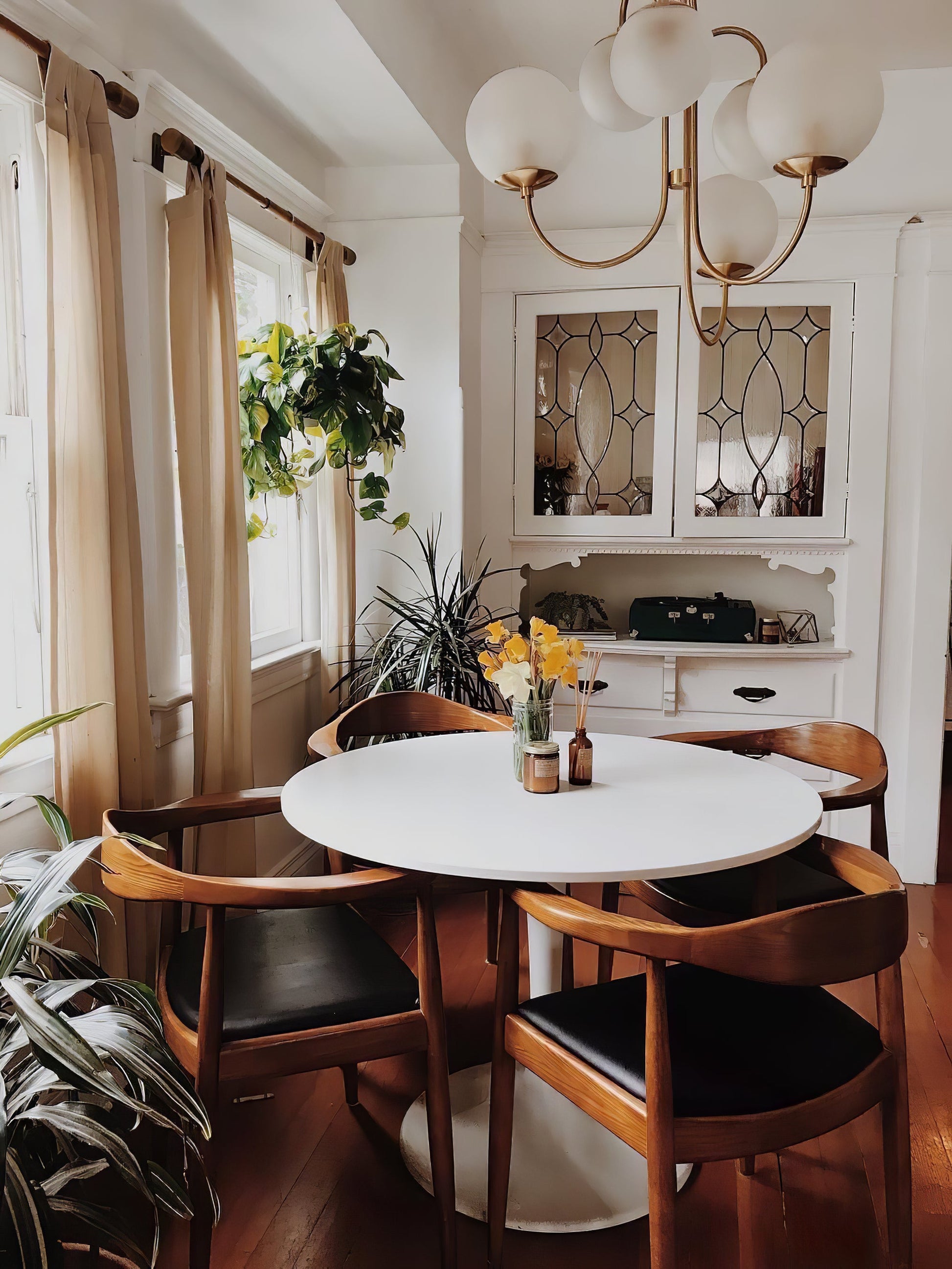 Gooseneck Chandelier | Salt-Blasted Glass Globes | Gold and Black