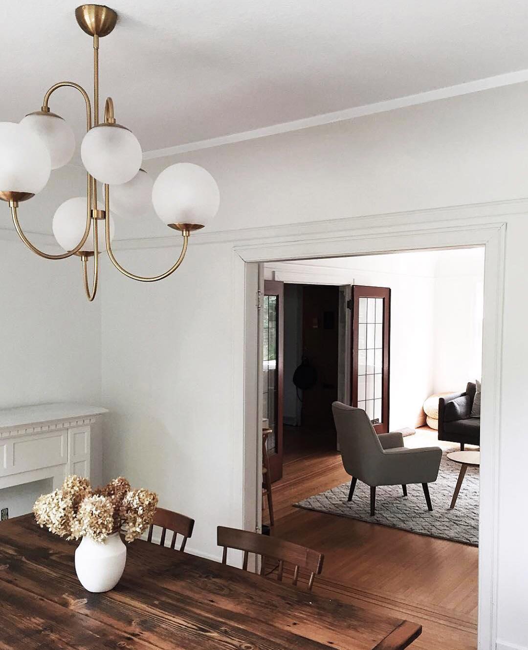 Gooseneck Chandelier | Salt-Blasted Glass Globes | Gold and Black