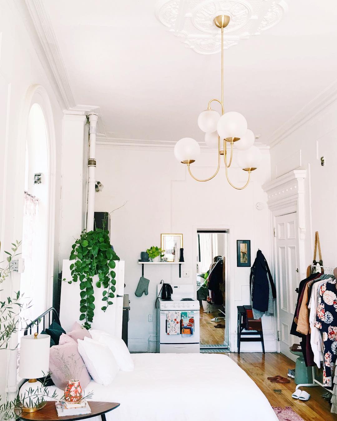 Gooseneck Chandelier | Salt-Blasted Glass Globes | Gold and Black
