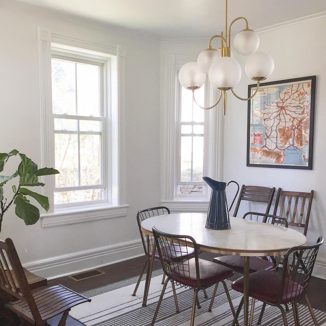 Gooseneck Chandelier | Salt-Blasted Glass Globes | Gold and Black