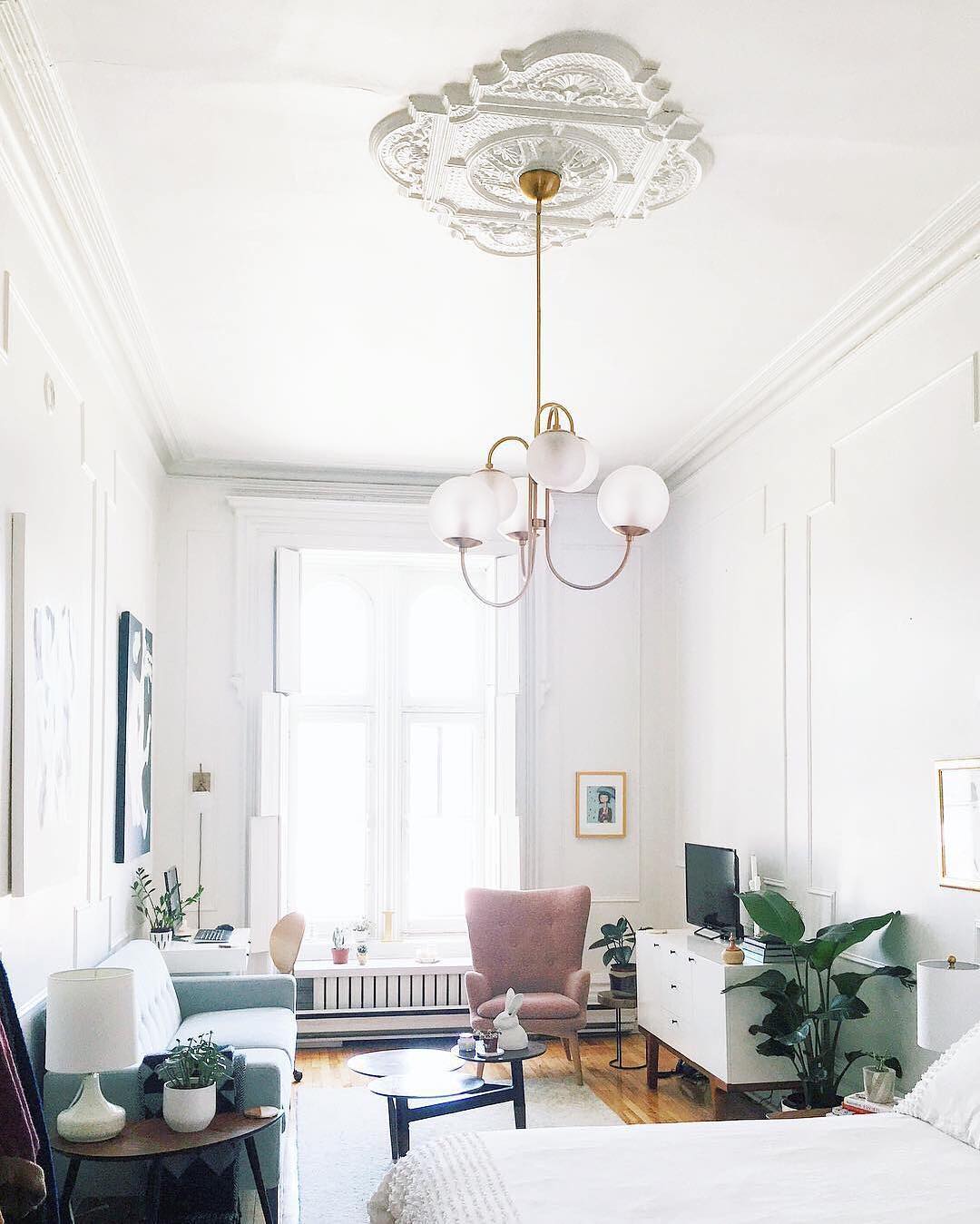Gooseneck Chandelier | Salt-Blasted Glass Globes | Gold and Black