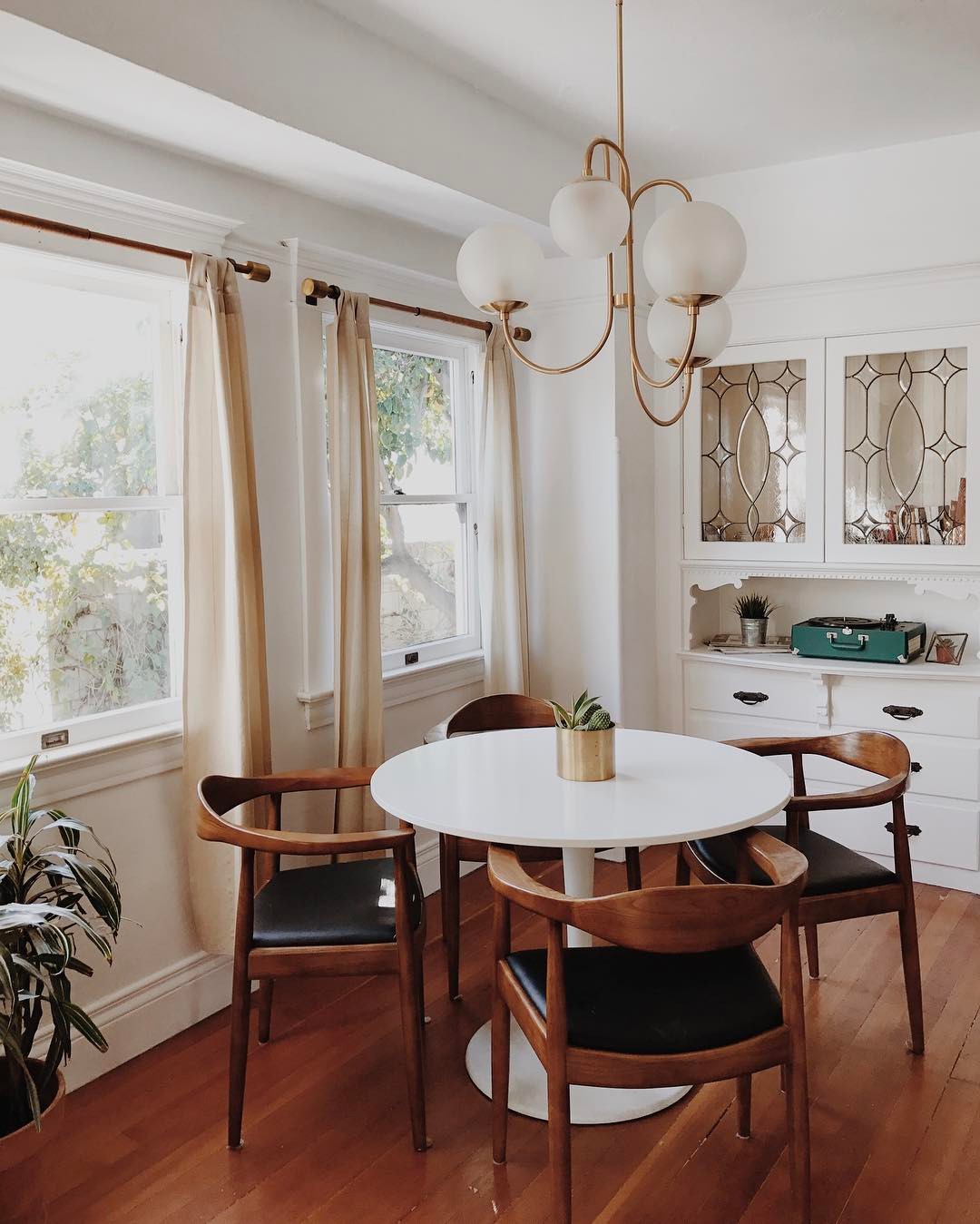 Gooseneck Chandelier | Salt-Blasted Glass Globes | Gold and Black