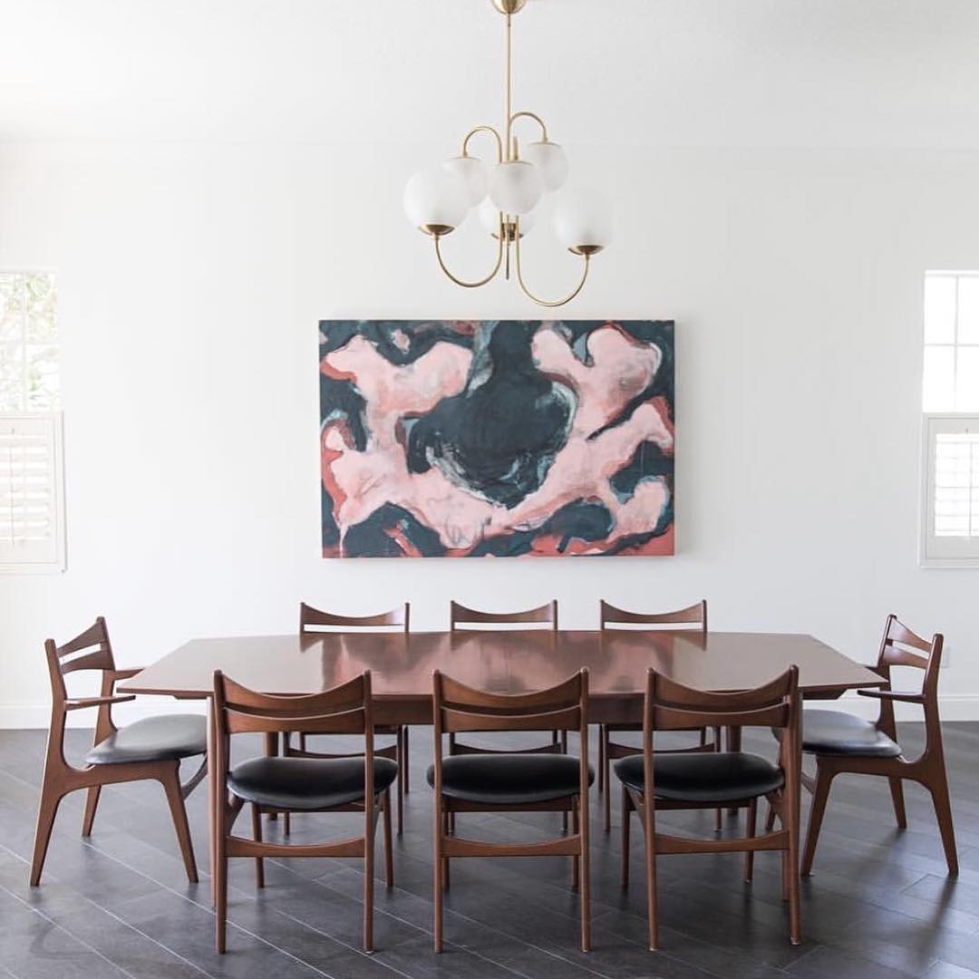 Gooseneck Chandelier | Salt-Blasted Glass Globes | Gold and Black