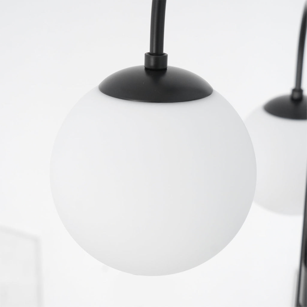 Gooseneck Chandelier | Salt-Blasted Glass Globes | Gold and Black