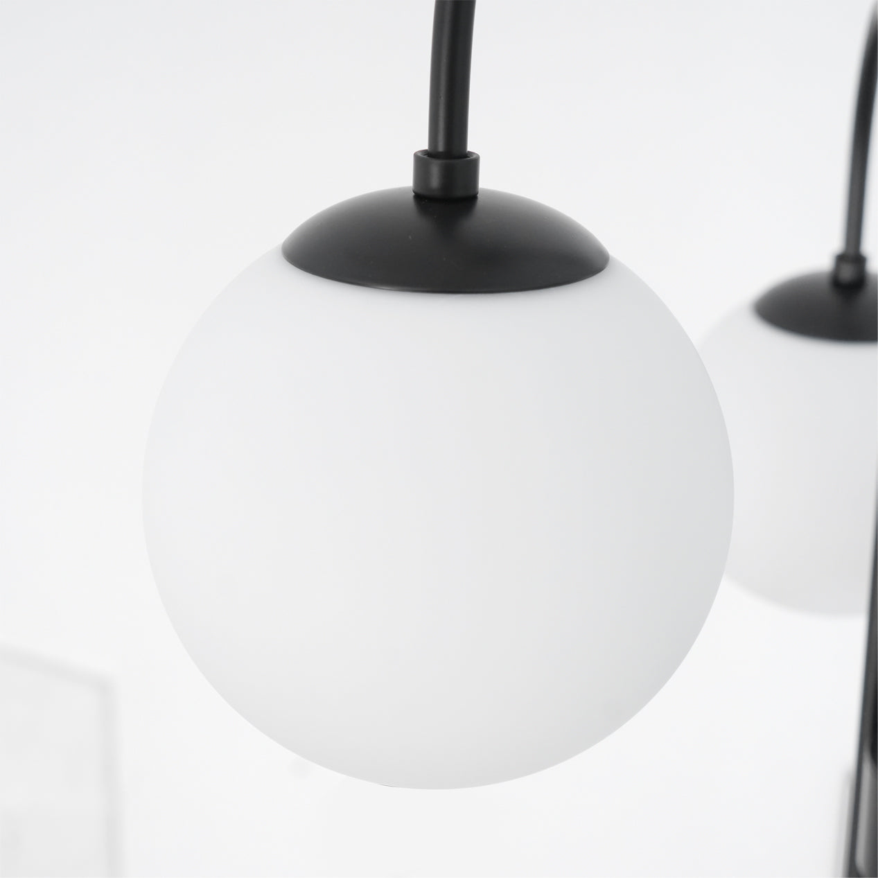 Gooseneck Chandelier | Salt-Blasted Glass Globes | Gold and Black