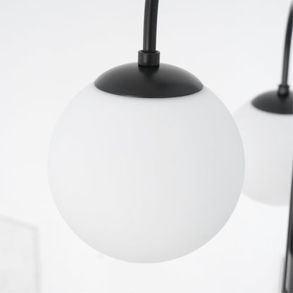 Gooseneck Chandelier | Salt-Blasted Glass Globes | Gold and Black