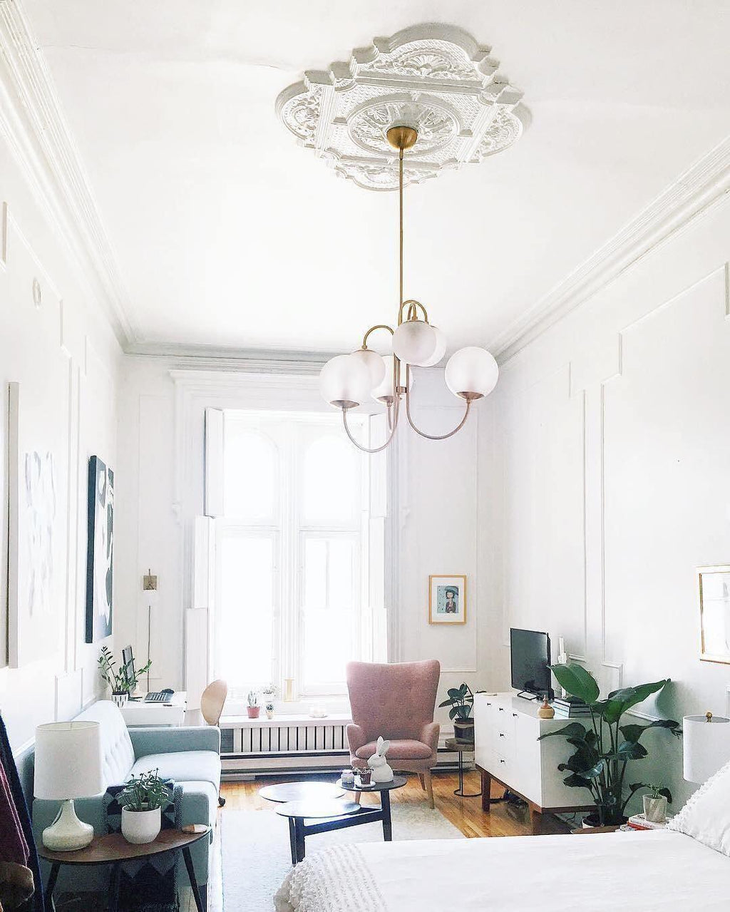 Gooseneck Chandelier | Salt-Blasted Glass Globes | Gold and Black
