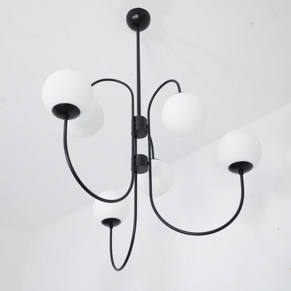 Gooseneck Chandelier | Salt-Blasted Glass Globes | Gold and Black