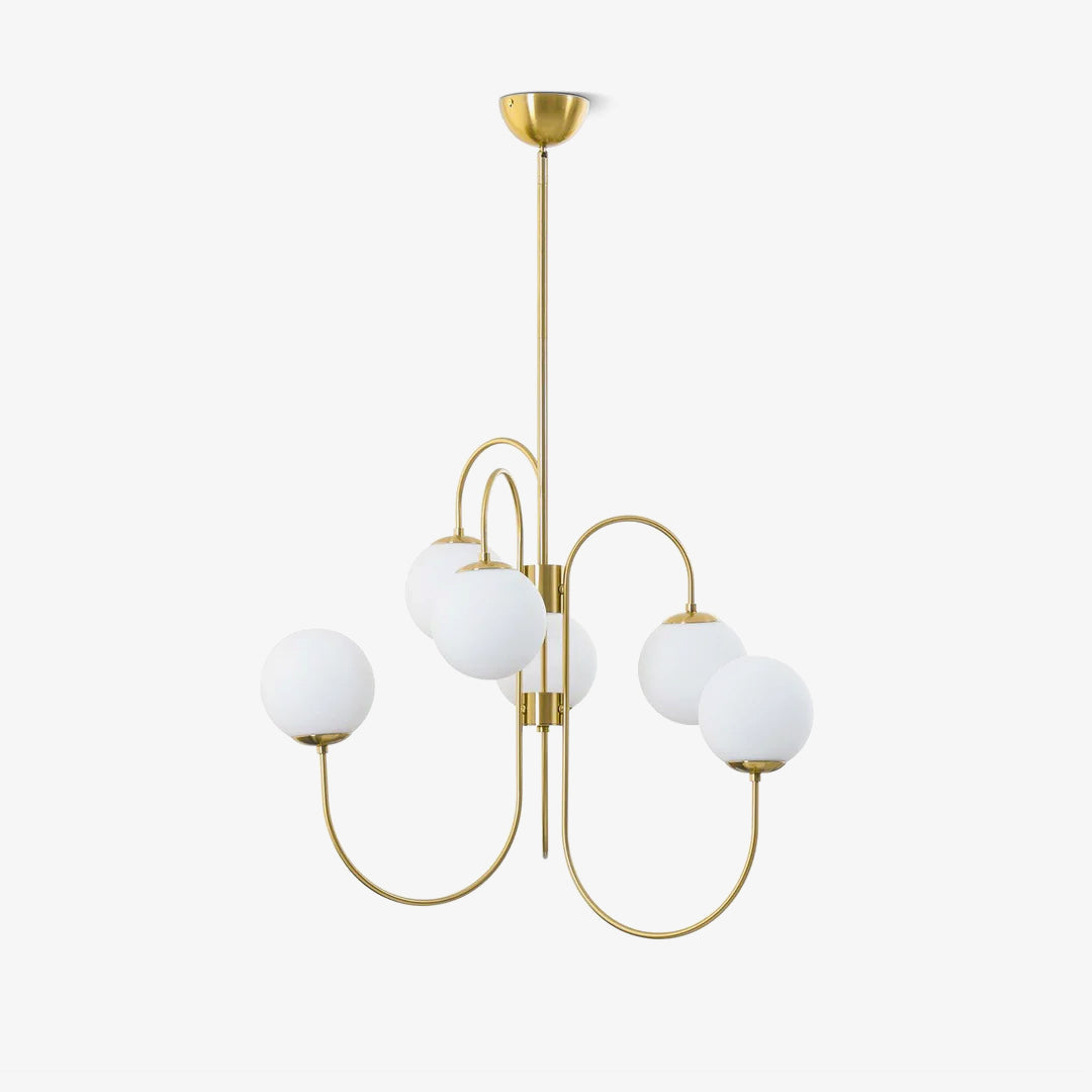 Gooseneck Chandelier | Salt-Blasted Glass Globes | Gold and Black