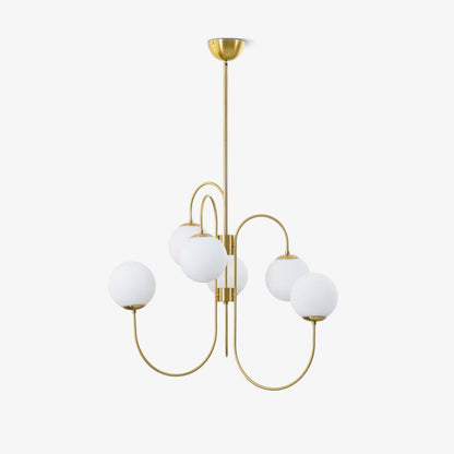 Gooseneck Chandelier | Salt-Blasted Glass Globes | Gold and Black