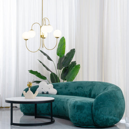 Gooseneck Chandelier | Salt-Blasted Glass Globes | Gold and Black
