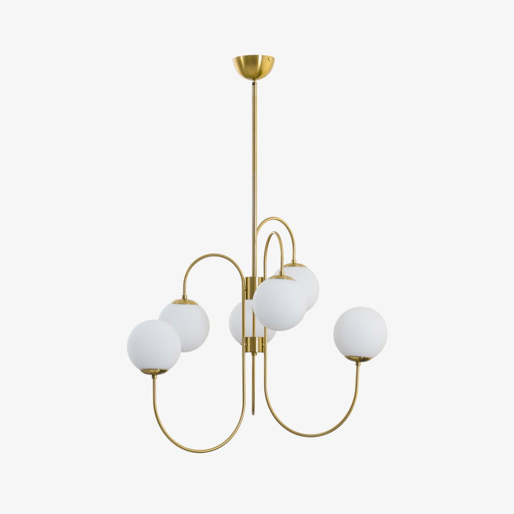 Gooseneck Chandelier | Salt-Blasted Glass Globes | Gold and Black