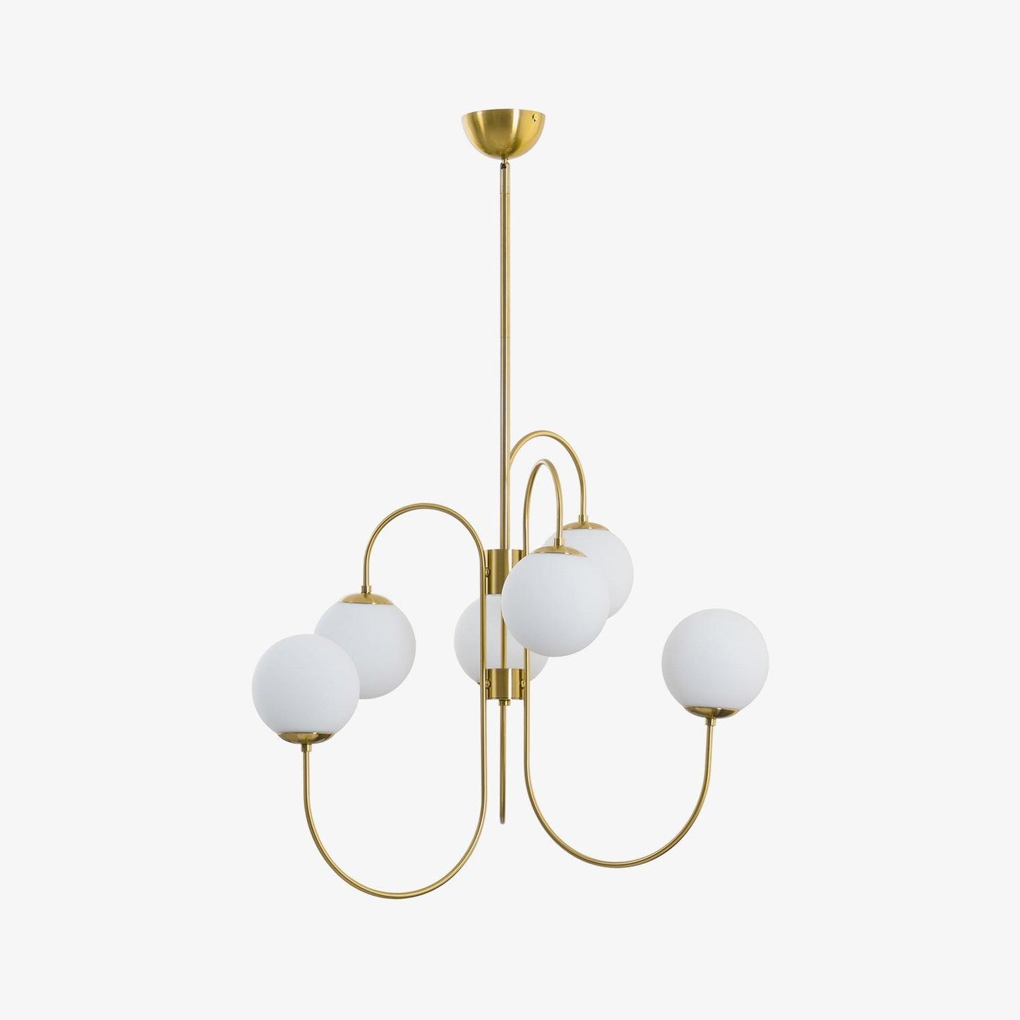 Gooseneck Chandelier | Salt-Blasted Glass Globes | Gold and Black
