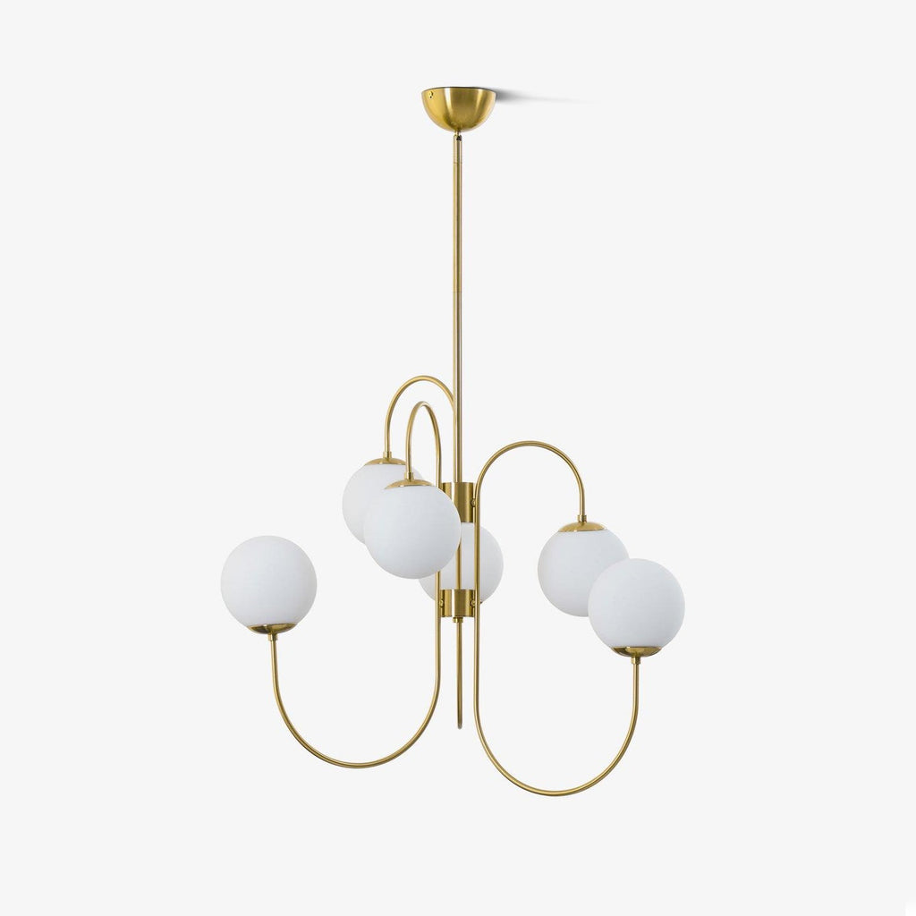 Gooseneck Chandelier | Salt-Blasted Glass Globes | Gold and Black