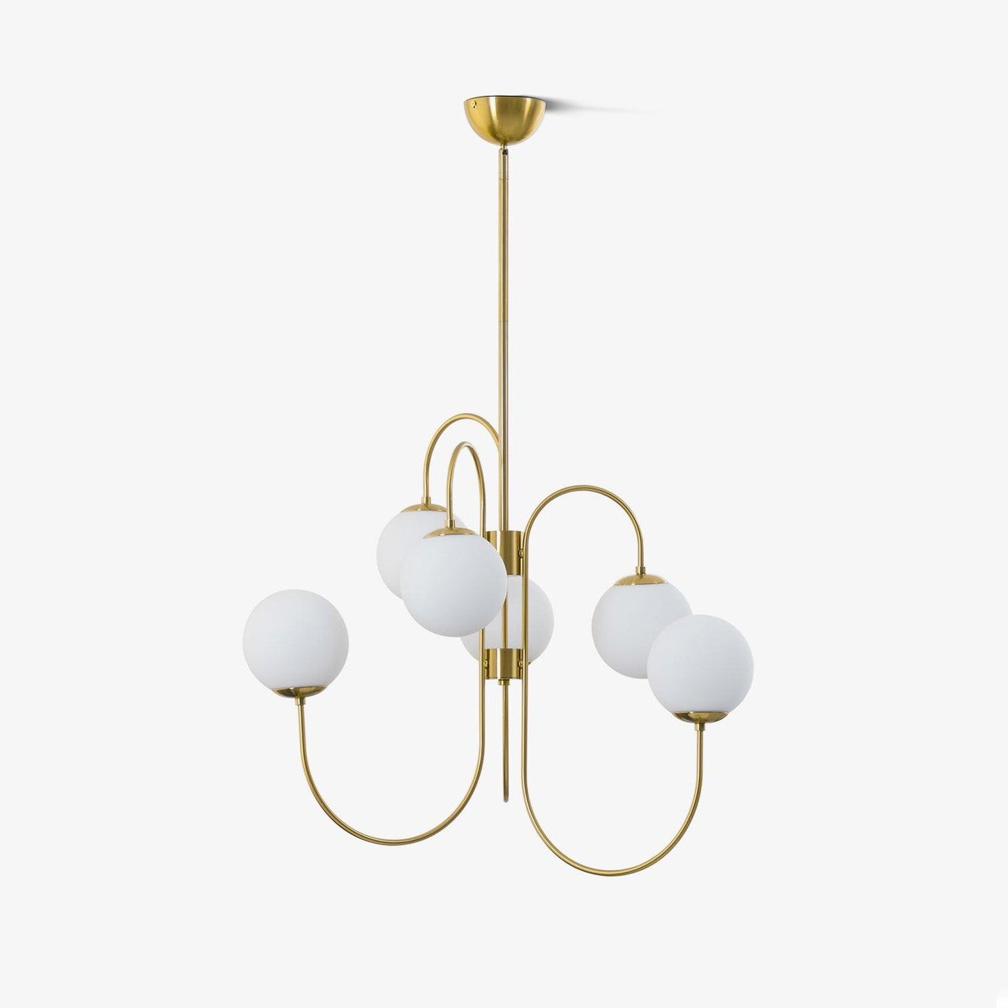 Gooseneck Chandelier | Salt-Blasted Glass Globes | Gold and Black