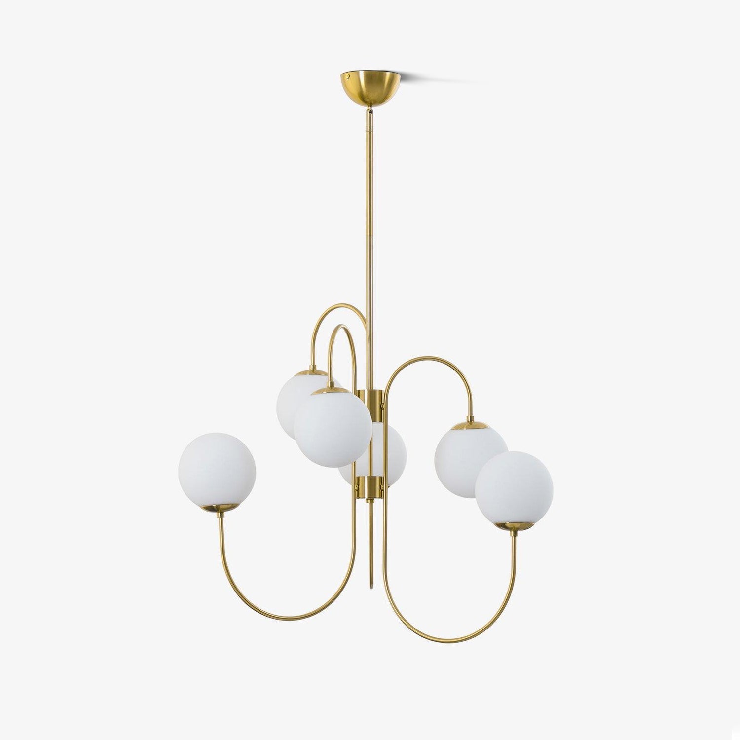 Gooseneck Chandelier | Salt-Blasted Glass Globes | Gold and Black