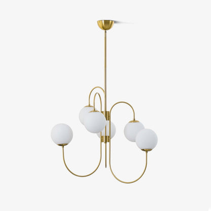 Gooseneck Chandelier | Salt-Blasted Glass Globes | Gold and Black