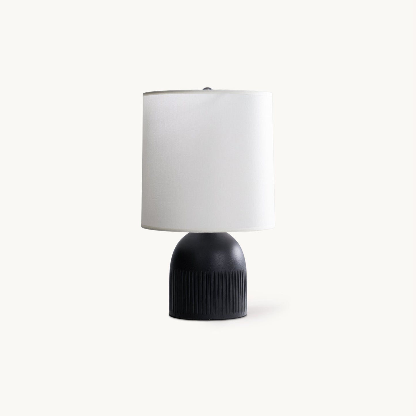 Table Lamp | Black Metal Base & White Fabric Shade | 23cm Diameter
