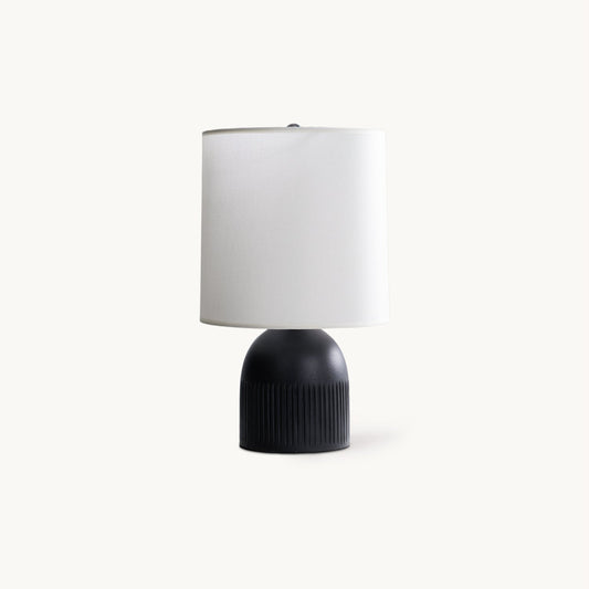 Table Lamp | Black Metal Base & White Fabric Shade | 23cm Diameter