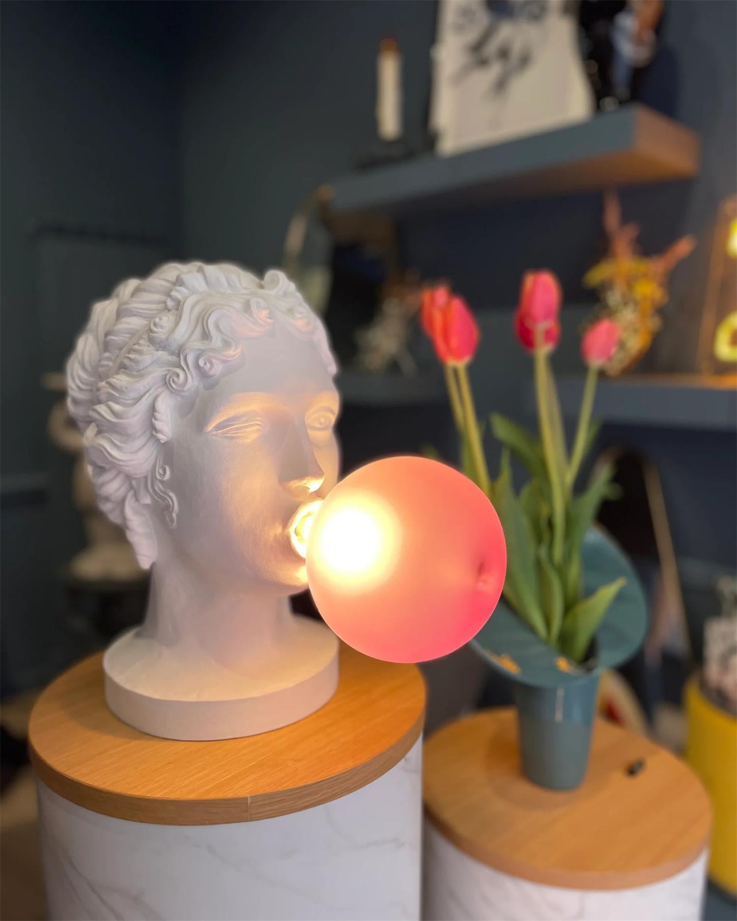 Muse Table Lamp | White Resin & Pink Glass | 25cm Diameter