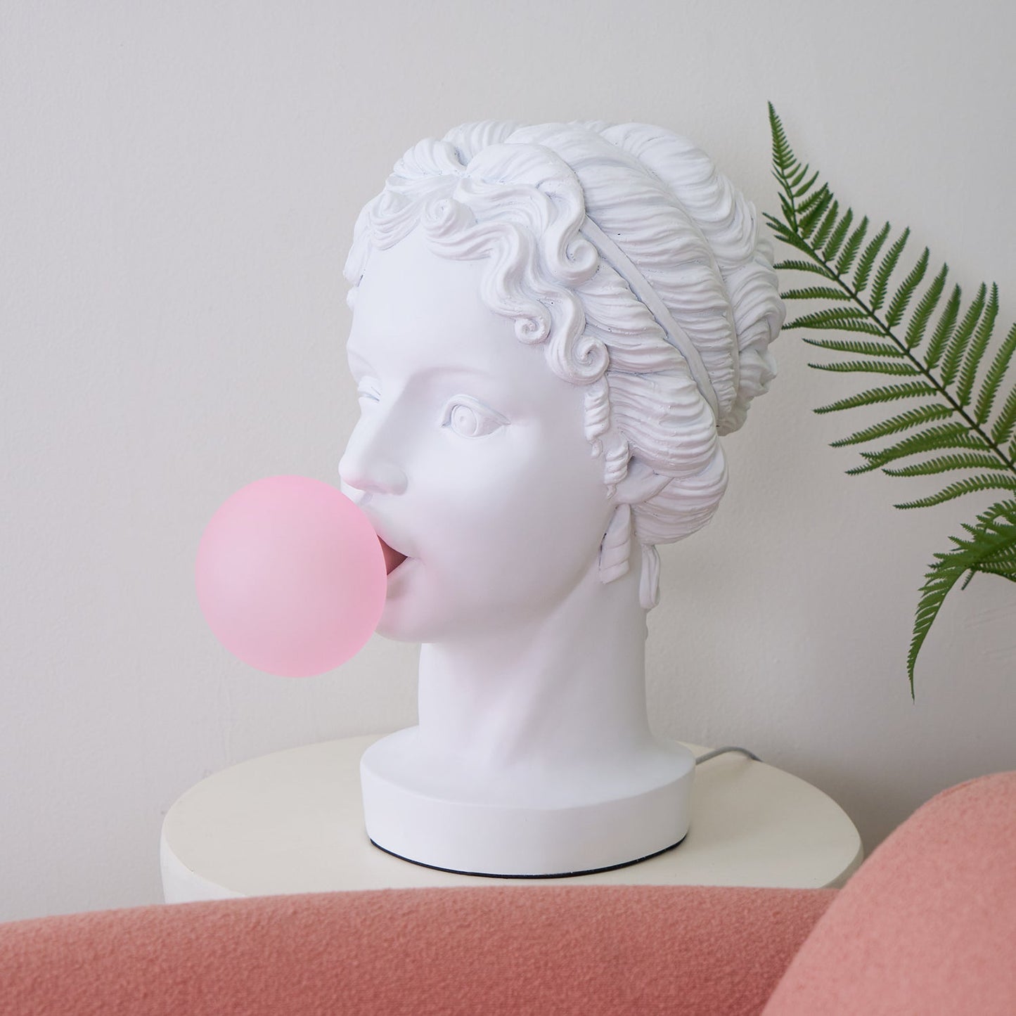 Muse Table Lamp | White Resin & Pink Glass | 25cm Diameter