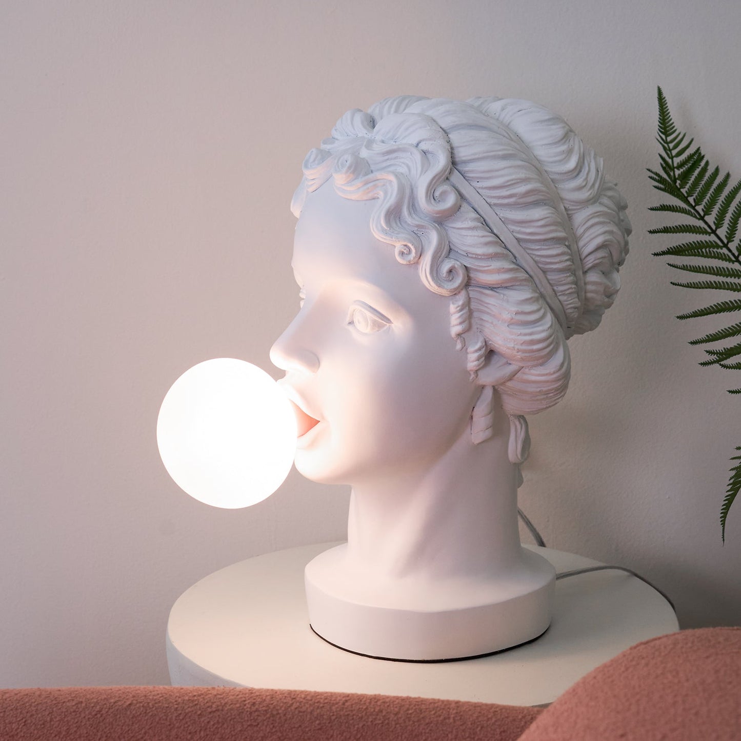 Muse Table Lamp | White Resin & Pink Glass | 25cm Diameter