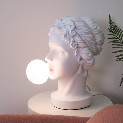 Muse Table Lamp | White Resin & Pink Glass | 25cm Diameter