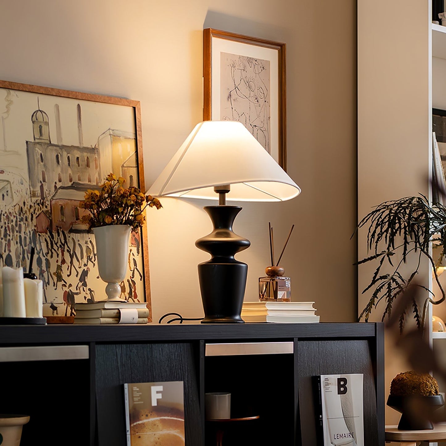 Grace Wood Table Lamp | Wood & Fabric | Black & White