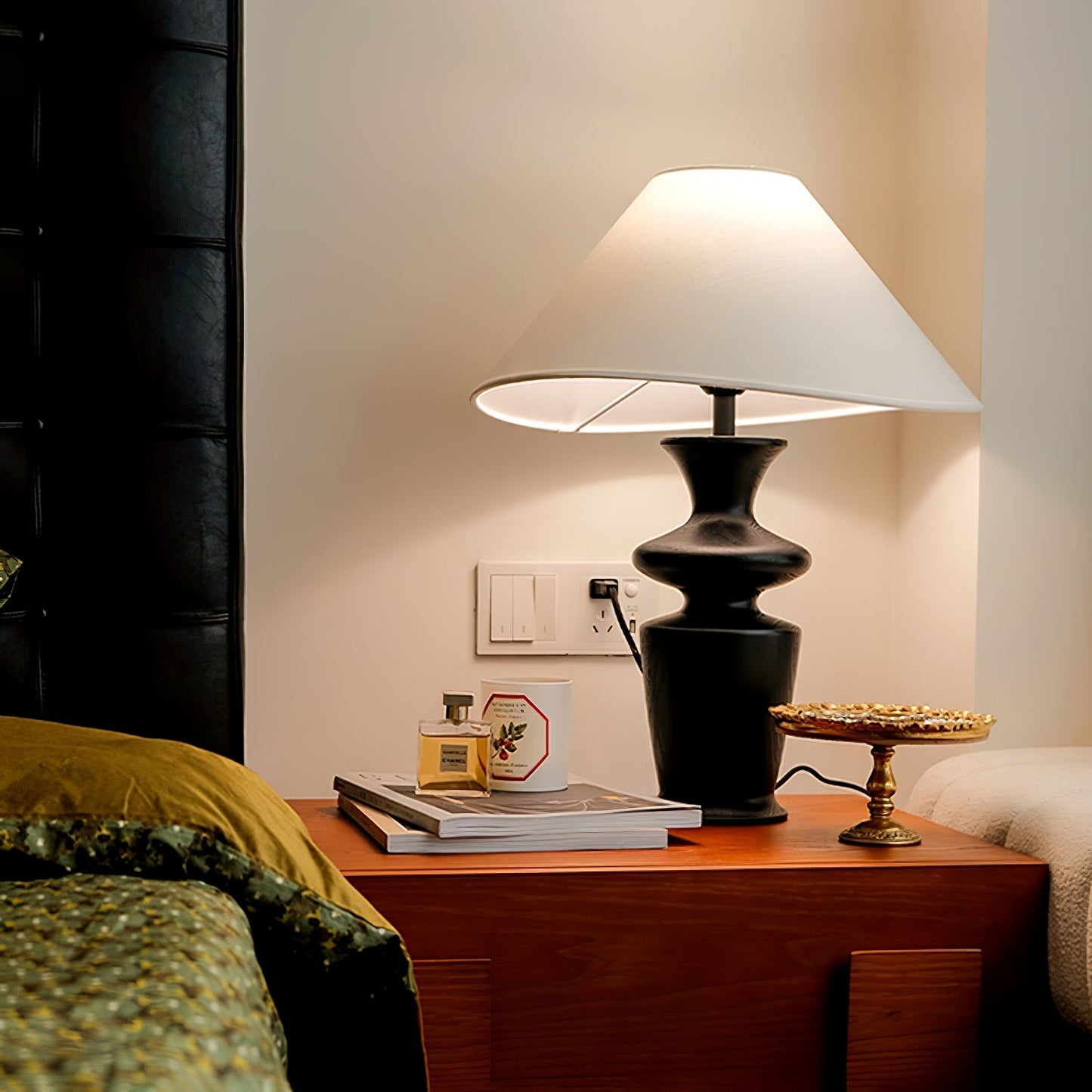 Grace Wood Table Lamp | Wood & Fabric | Black & White