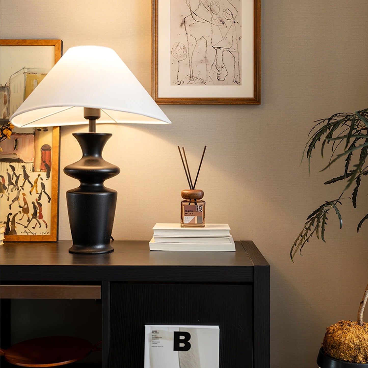 Grace Wood Table Lamp | Wood & Fabric | Black & White