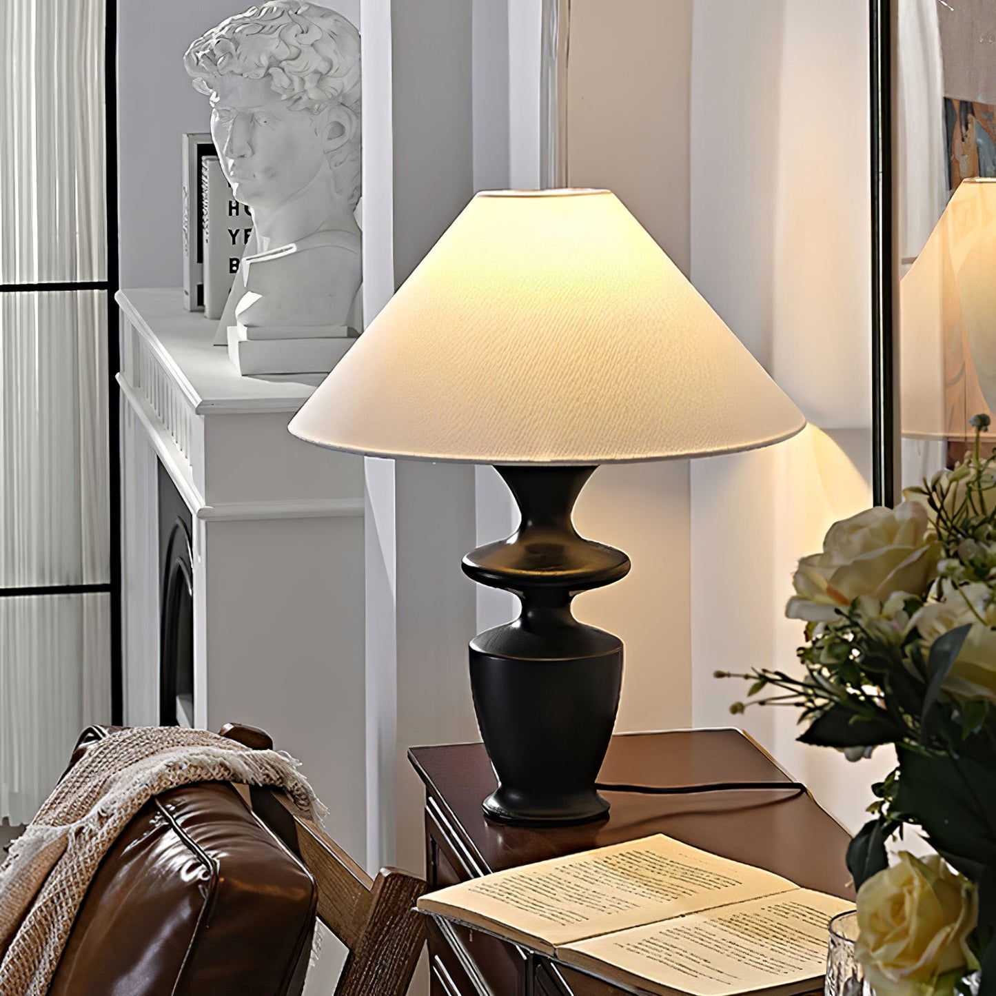 Grace Wood Table Lamp | Wood & Fabric | Black & White