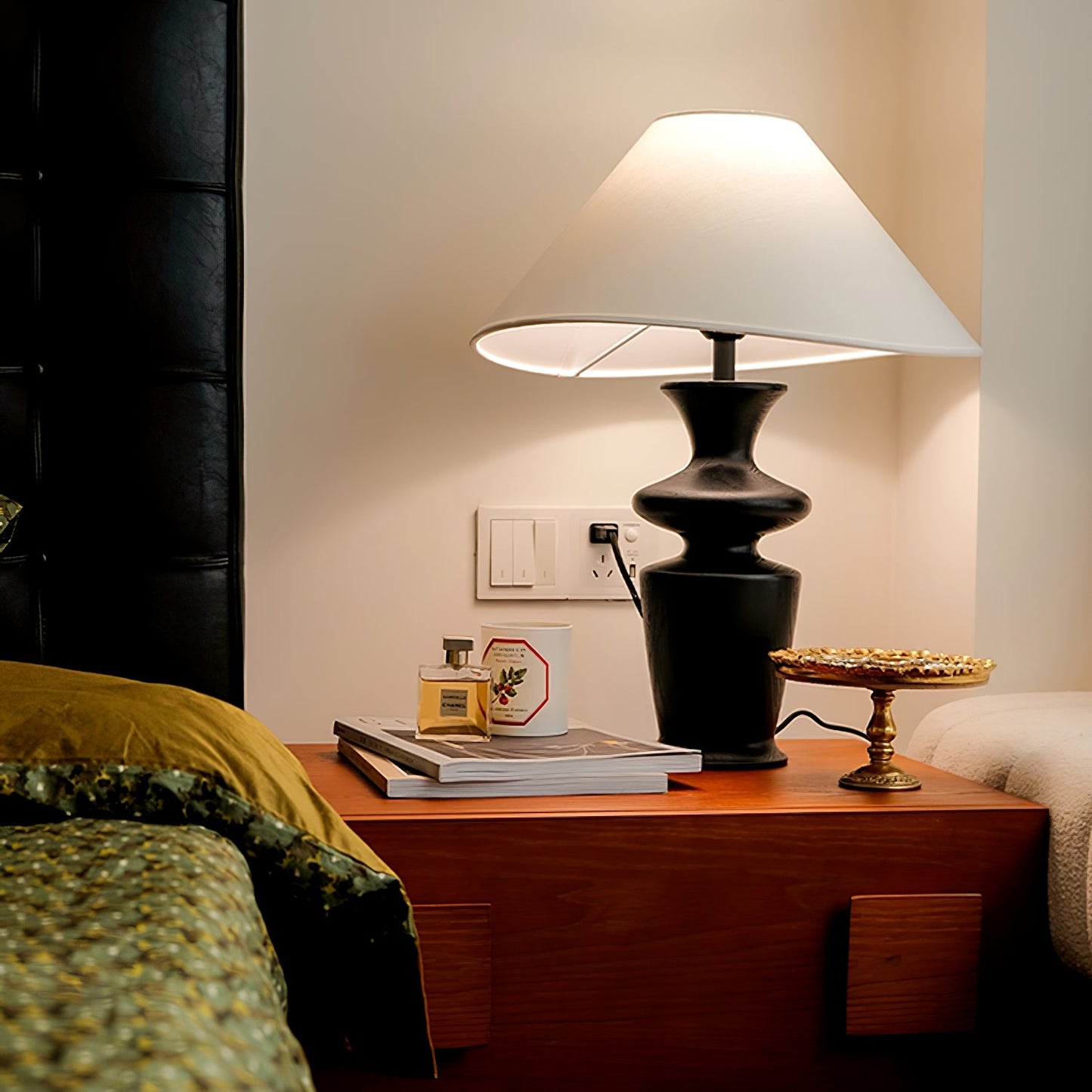 Grace Wood Table Lamp | Wood & Fabric | Black & White